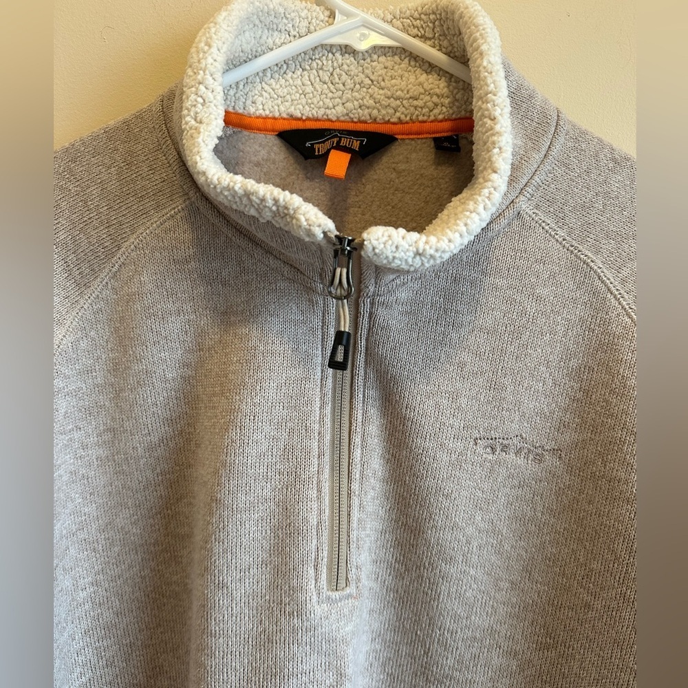 Orvis Trout Bum Fleece 1/4 Zip Sweater Tan/Oatmeal Sherpa Lined Collar Men’s XL - Picture 7 of 11